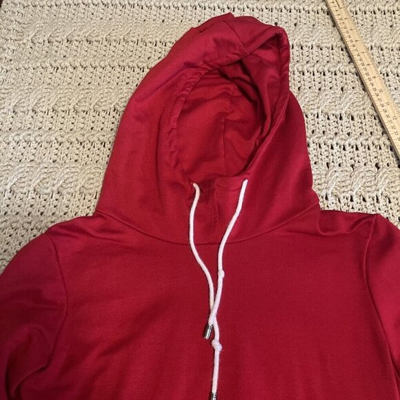 Pullover Hoodie Long Sleeves Casual Asymmetric Hem Top Women’s Sz M , Deep Red - Picture 11 of 12